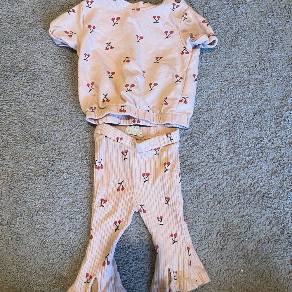Cherry matching set with bell bottom pants 0-3 month